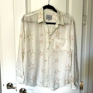 Rails white linen size small glitter stars button up